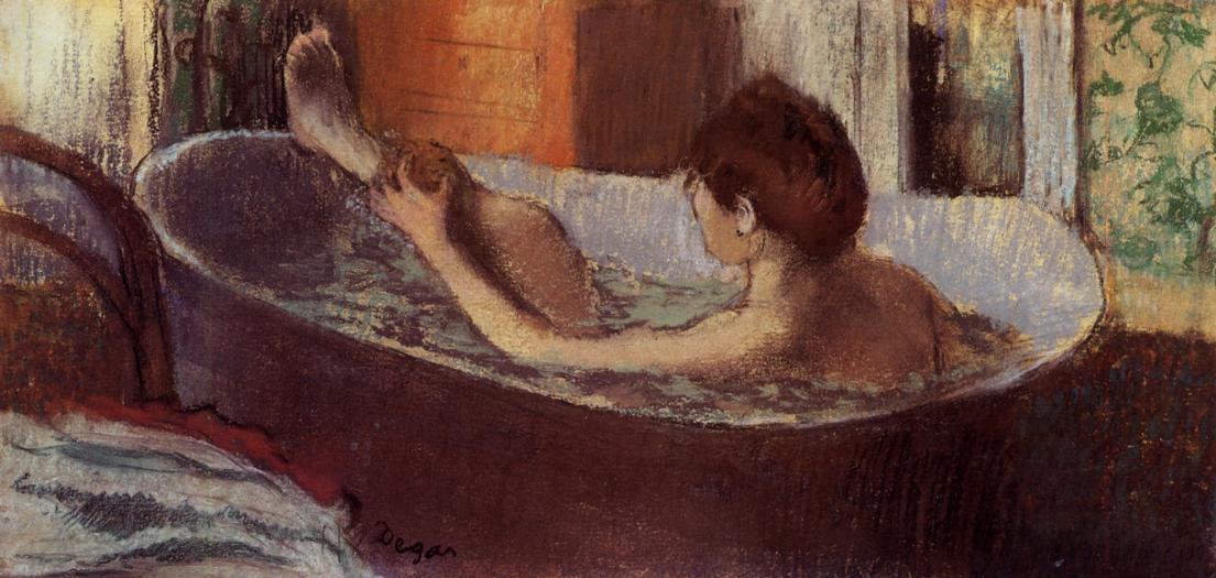 WikiOO.org - Encyclopedia of Fine Arts - Målning, konstverk Edgar Degas - Woman in a Bath Sponging Her Leg