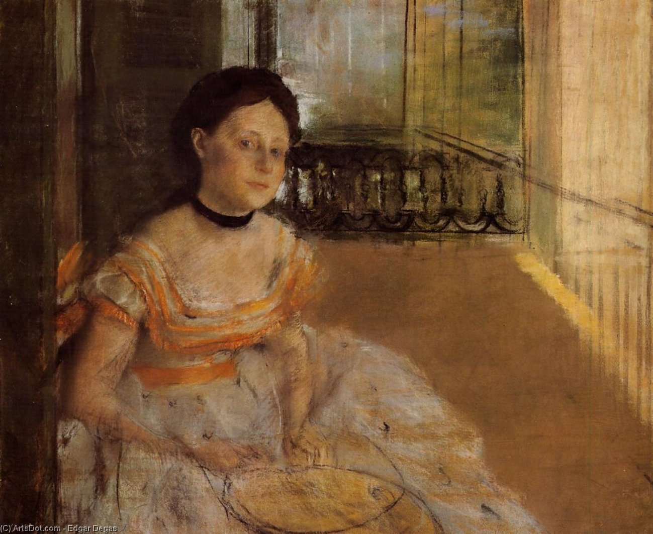 Wikioo.org - Die Enzyklopädie bildender Kunst - Malerei, Kunstwerk von Edgar Degas - frau sitzend auf  Ein  Balkon