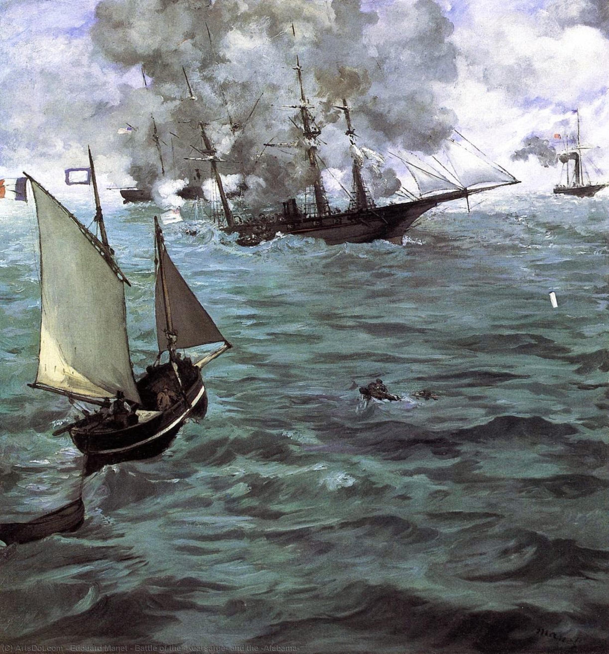 Wikioo.org - สารานุกรมวิจิตรศิลป์ - จิตรกรรม Edouard Manet - Battle of the 'Kearsarge' and the 'Alabama'