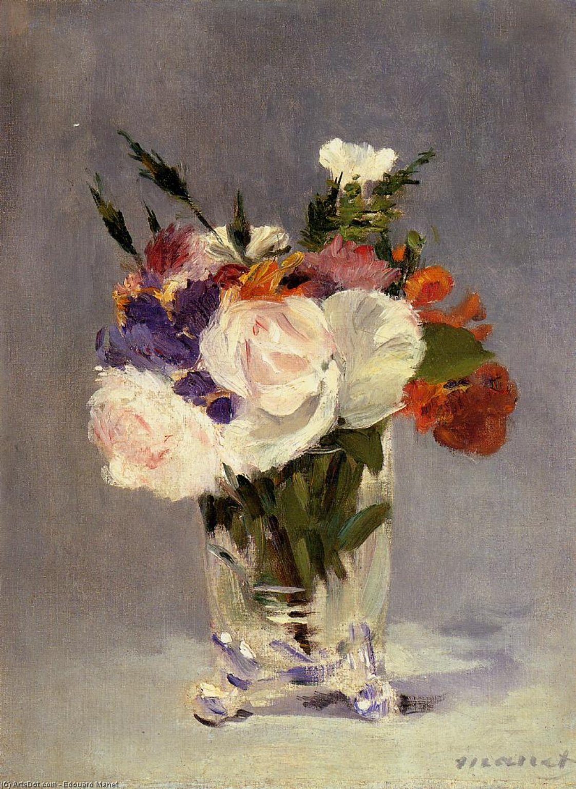 Wikioo.org – La Enciclopedia de las Bellas Artes - Pintura, Obras de arte de Edouard Manet - flores en una Cristal  vasto