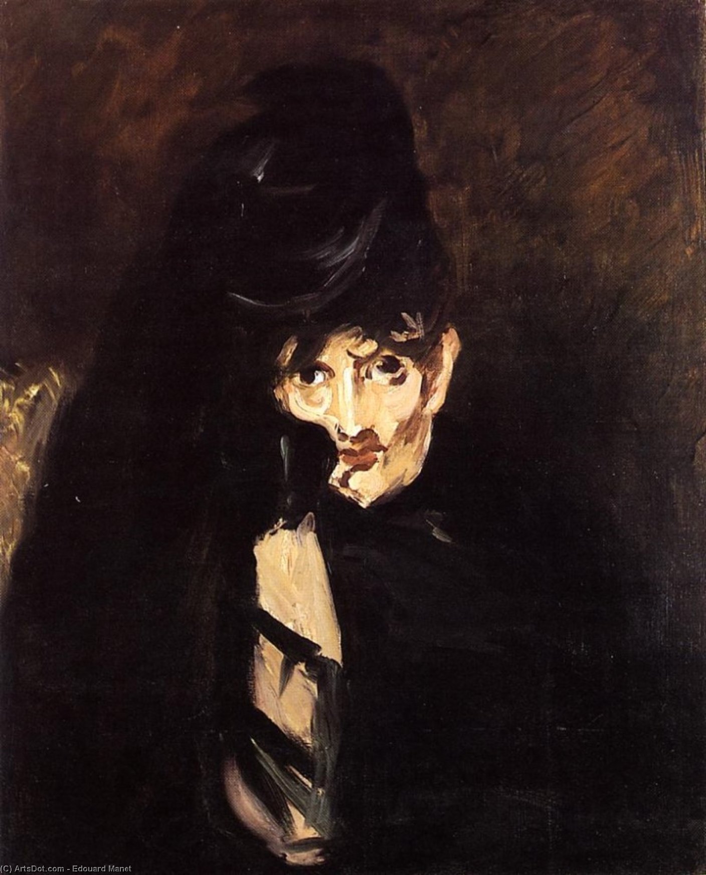 Wikioo.org - The Encyclopedia of Fine Arts - Painting, Artwork by Edouard Manet - Portrait of Berthe Morisot with Hat, in Mourning
