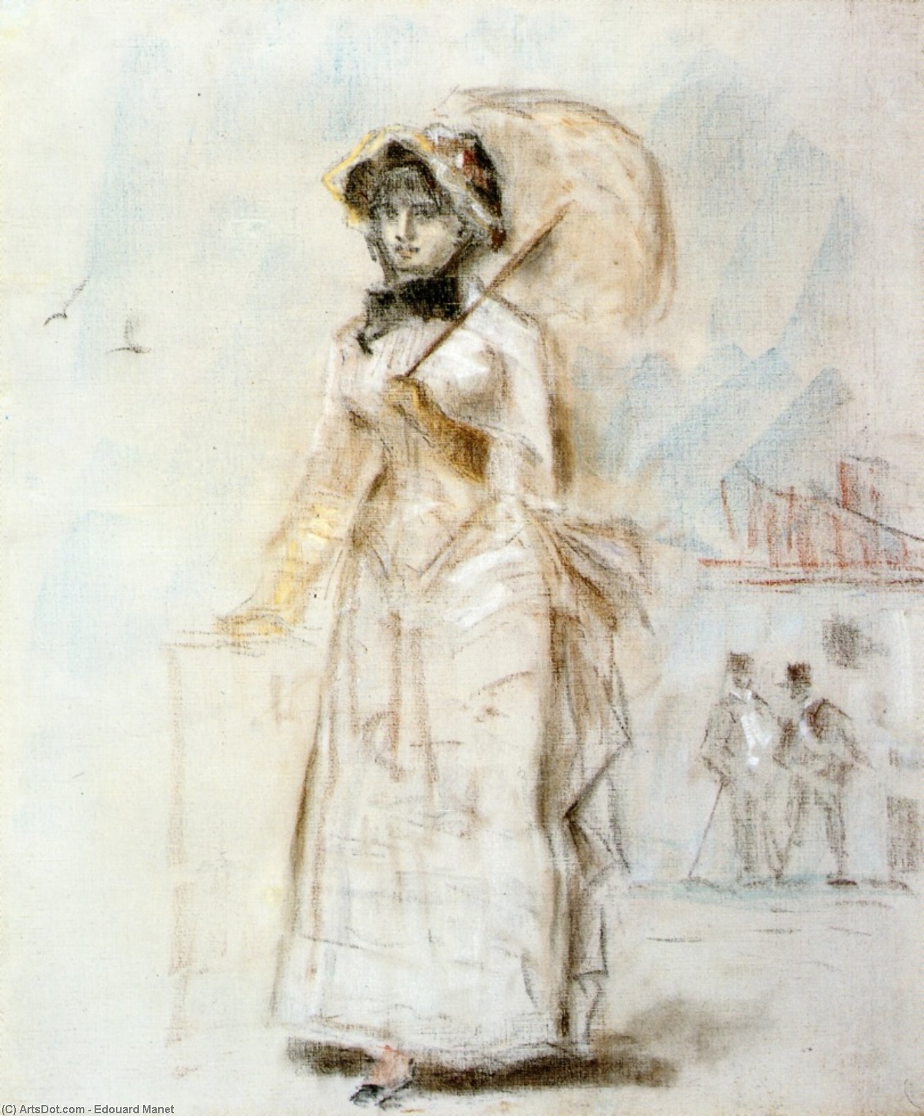 WikiOO.org - Енциклопедия за изящни изкуства - Живопис, Произведения на изкуството Edouard Manet - Young Woman Taking a Walk, Holding an Open Umbrella