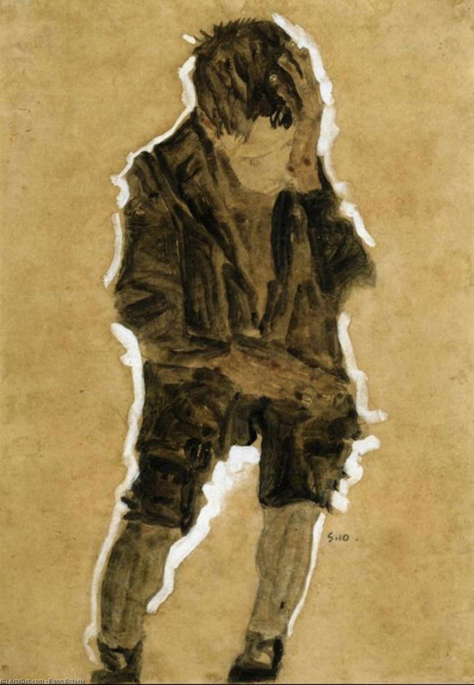 WikiOO.org - Encyclopedia of Fine Arts - Lukisan, Artwork Egon Schiele - Boy with Hand to Face