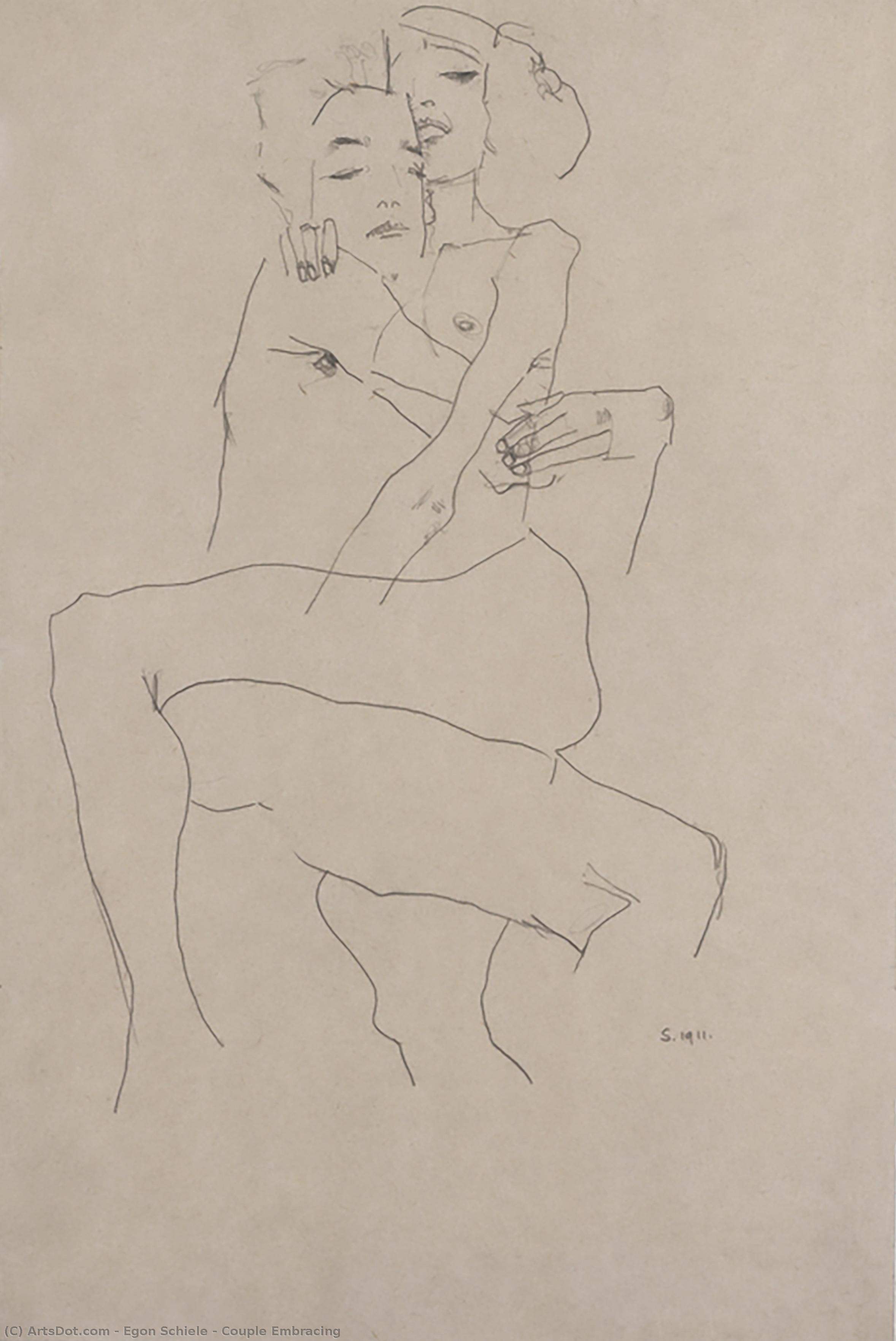WikiOO.org - Εγκυκλοπαίδεια Καλών Τεχνών - Ζωγραφική, έργα τέχνης Egon Schiele - Couple Embracing