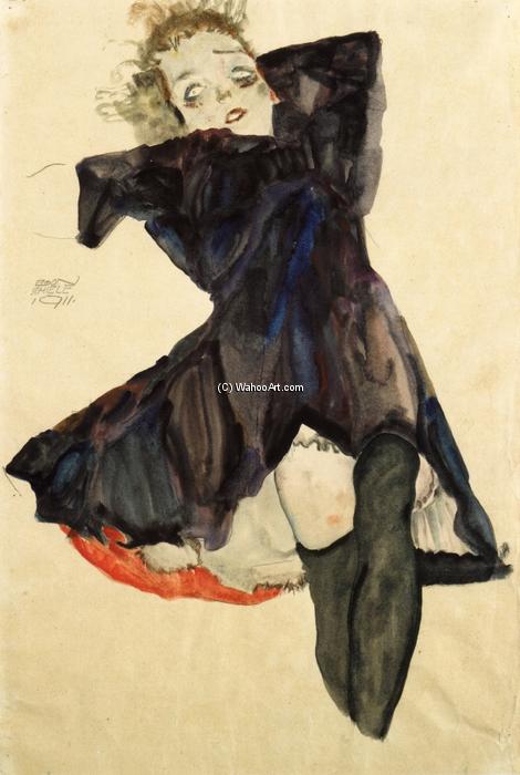 WikiOO.org - Encyclopedia of Fine Arts - Målning, konstverk Egon Schiele - Girl in Blue Dress