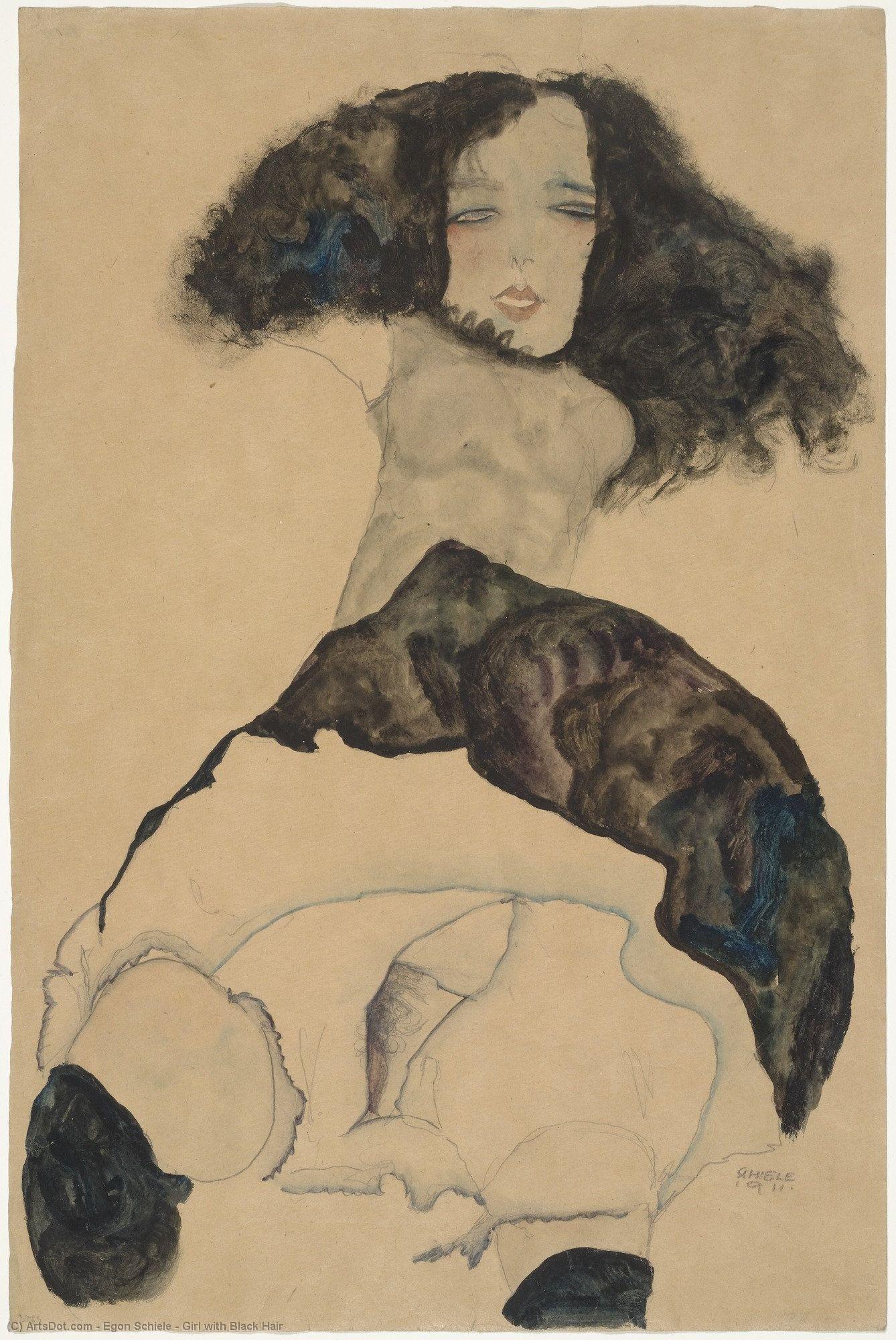 WikiOO.org - Encyclopedia of Fine Arts - Maľba, Artwork Egon Schiele - Girl with Black Hair