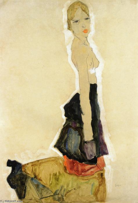 Wikioo.org - The Encyclopedia of Fine Arts - Painting, Artwork by Egon Schiele - Kneeling Semi-Nude