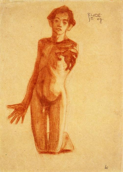 WikiOO.org - Güzel Sanatlar Ansiklopedisi - Resim, Resimler Egon Schiele - Kneeling Young Man