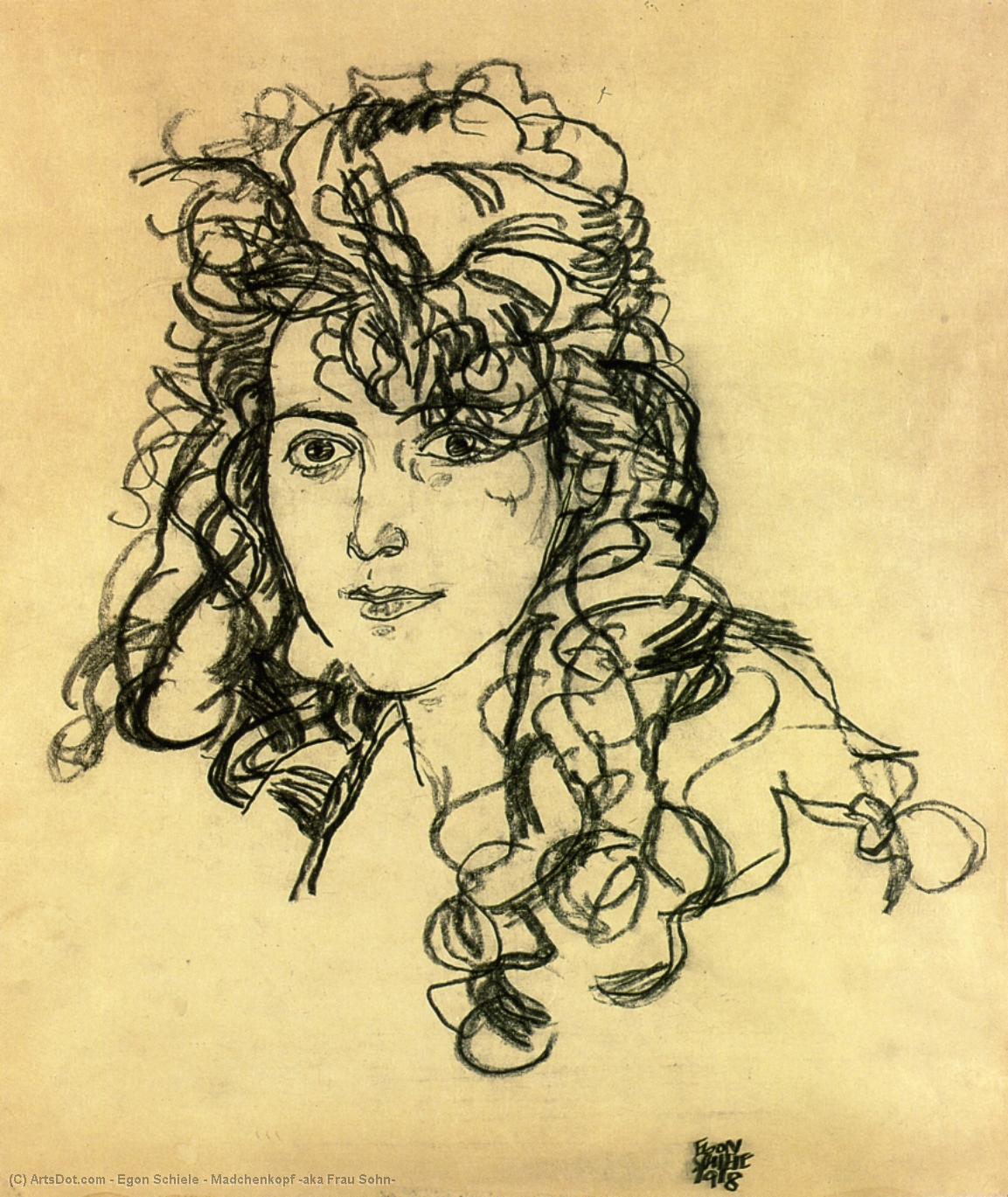 WikiOO.org - Encyclopedia of Fine Arts - Målning, konstverk Egon Schiele - Madchenkopf (aka Frau Sohn)