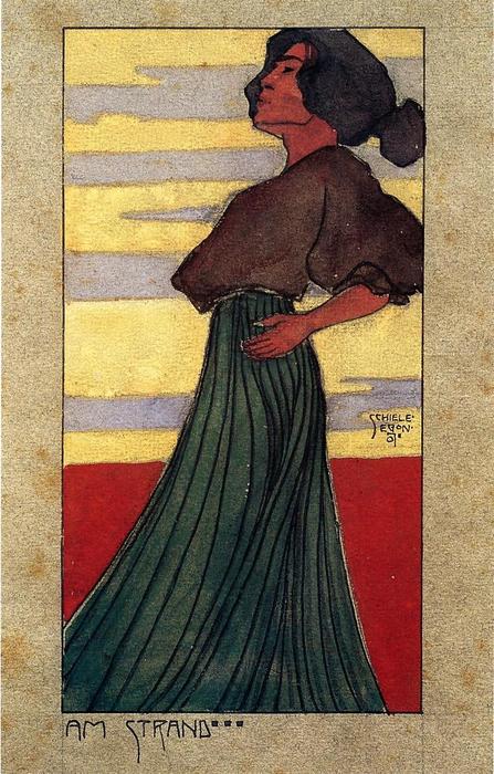 Wikioo.org - The Encyclopedia of Fine Arts - Painting, Artwork by Egon Schiele - On the Beach, Moonlight