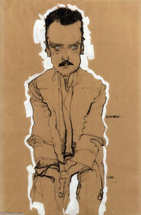 WikiOO.org - Encyclopedia of Fine Arts - Lukisan, Artwork Egon Schiele - Portrait of Eduard Kosmack, Frontal, with Clasped Hands