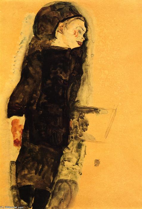 Wikioo.org - The Encyclopedia of Fine Arts - Painting, Artwork by Egon Schiele - Reclining Girl, with Round Head