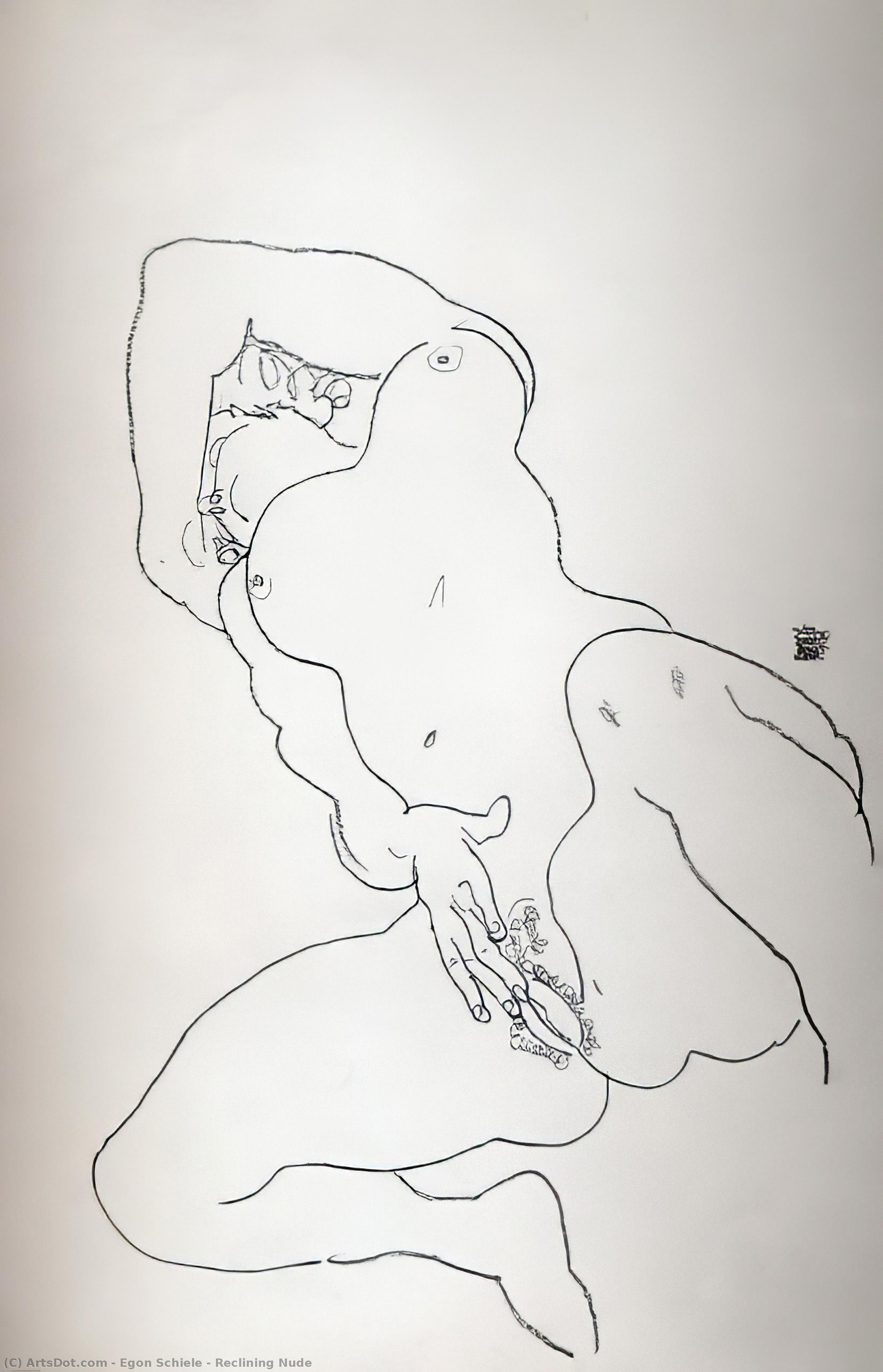 WikiOO.org - Encyclopedia of Fine Arts - Målning, konstverk Egon Schiele - Reclining Nude