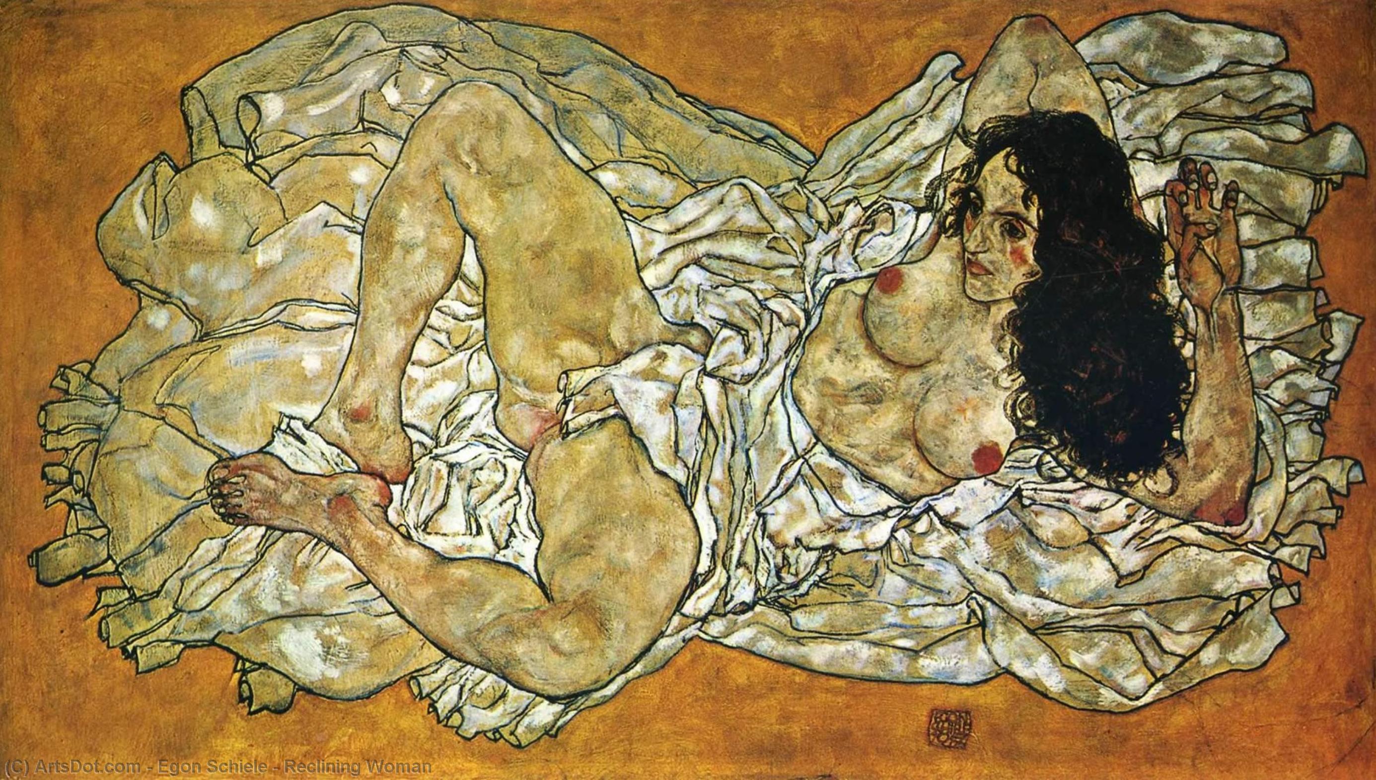 WikiOO.org - Енциклопедия за изящни изкуства - Живопис, Произведения на изкуството Egon Schiele - Reclining Woman