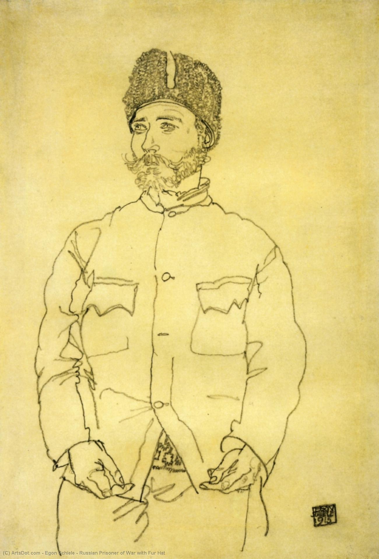 Wikioo.org - The Encyclopedia of Fine Arts - Painting, Artwork by Egon Schiele - Russian Prisoner of War with Fur Hat