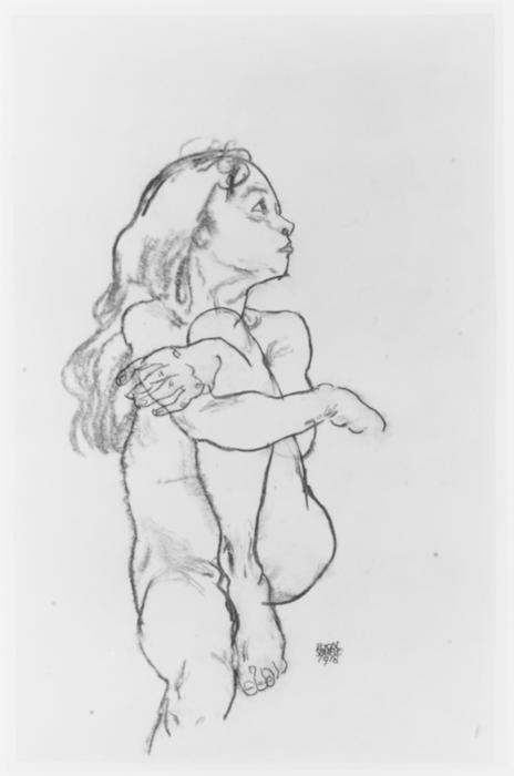 Wikioo.org - The Encyclopedia of Fine Arts - Painting, Artwork by Egon Schiele - Seated Nude Girl Clasping Her Left Knee