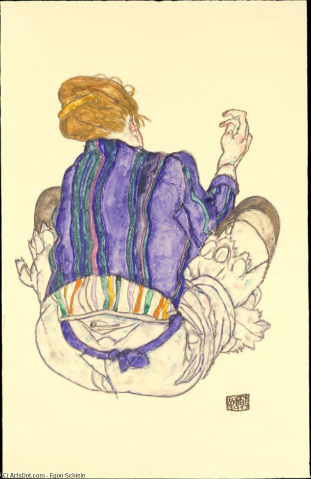 Wikioo.org - The Encyclopedia of Fine Arts - Painting, Artwork by Egon Schiele - Seated Woman, Back View