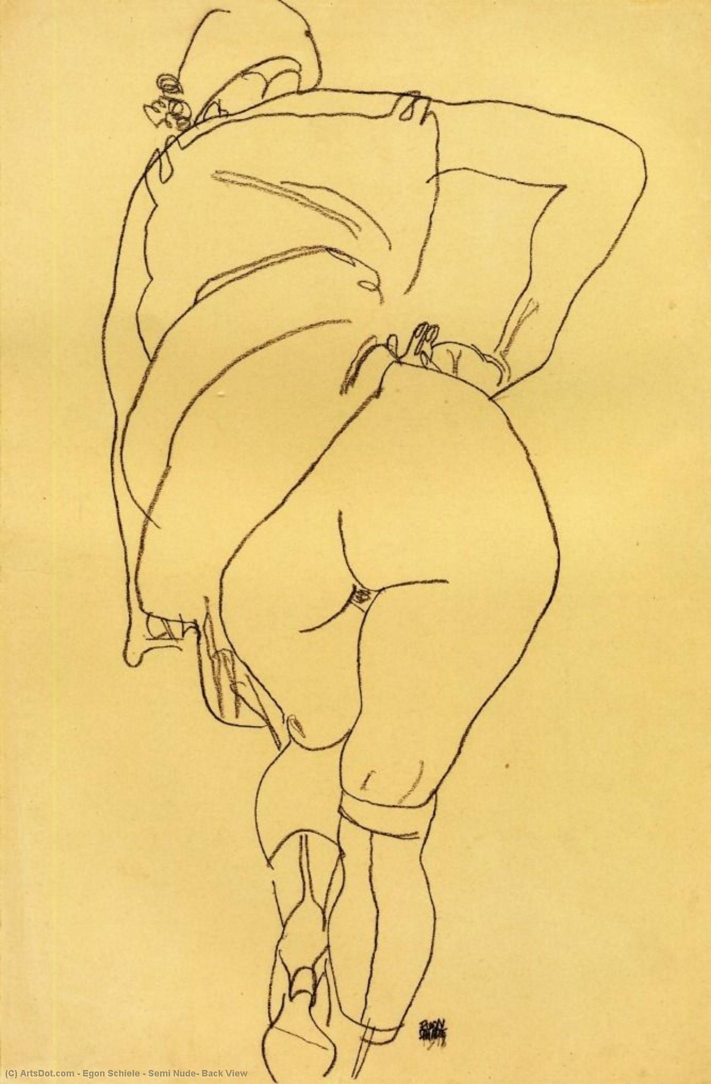 Wikioo.org - The Encyclopedia of Fine Arts - Painting, Artwork by Egon Schiele - Semi Nude, Back View