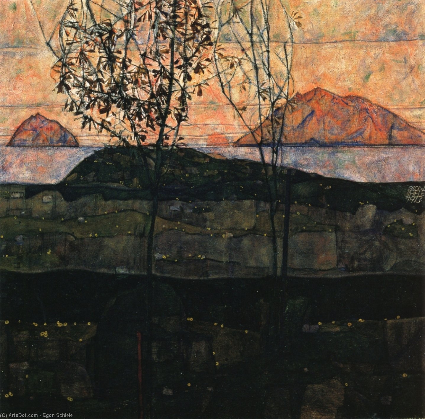 Wikioo.org - The Encyclopedia of Fine Arts - Painting, Artwork by Egon Schiele - Setting Sun