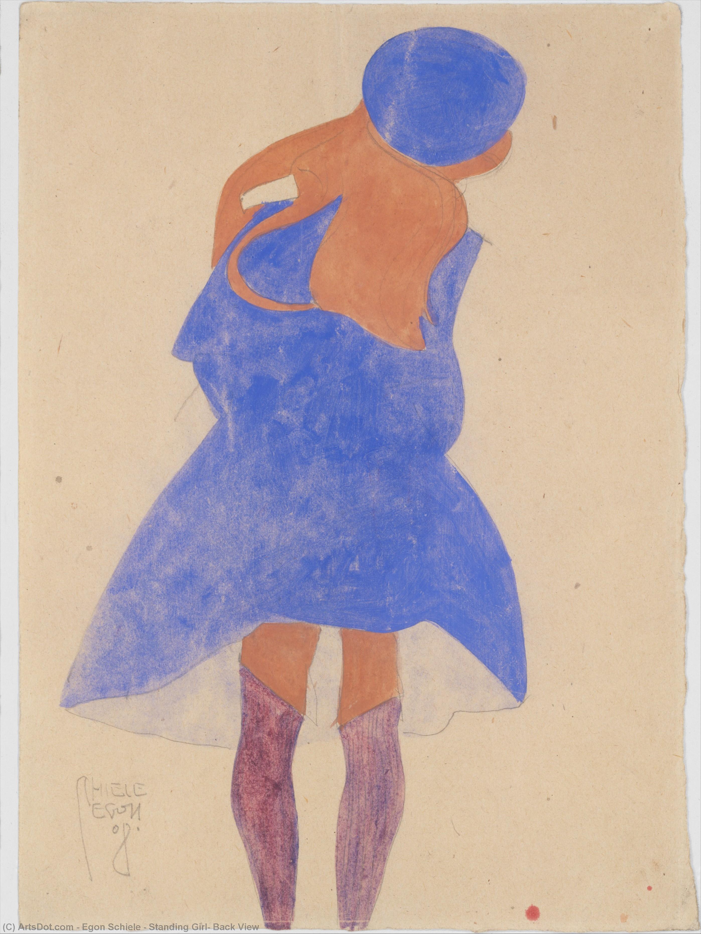 WikiOO.org - Encyclopedia of Fine Arts - Lukisan, Artwork Egon Schiele - Standing Girl, Back View