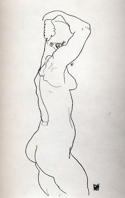Wikioo.org – La Enciclopedia de las Bellas Artes - Pintura, Obras de arte de Egon Schiele - Permanente desnuda frente a porladerecha