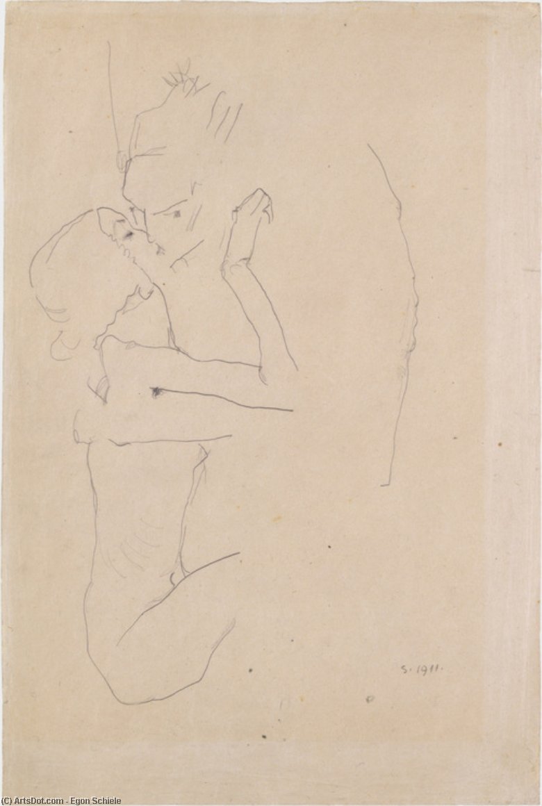 Wikioo.org - The Encyclopedia of Fine Arts - Painting, Artwork by Egon Schiele - The Kiss