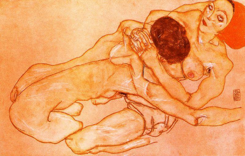 Wikioo.org – La Enciclopedia de las Bellas Artes - Pintura, Obras de arte de Egon Schiele - dos niñas Los amantes