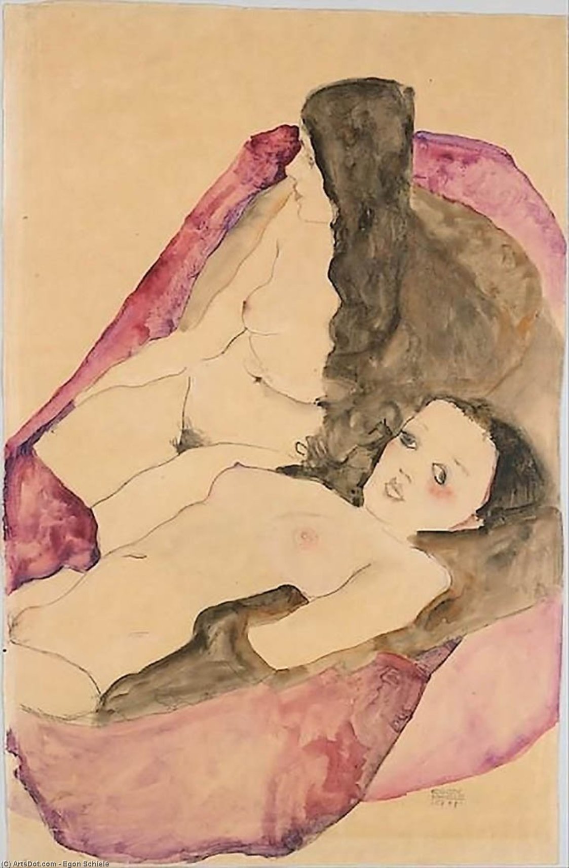 Wikioo.org – L'Encyclopédie des Beaux Arts - Peinture, Oeuvre de Egon Schiele - deux inclinable nus