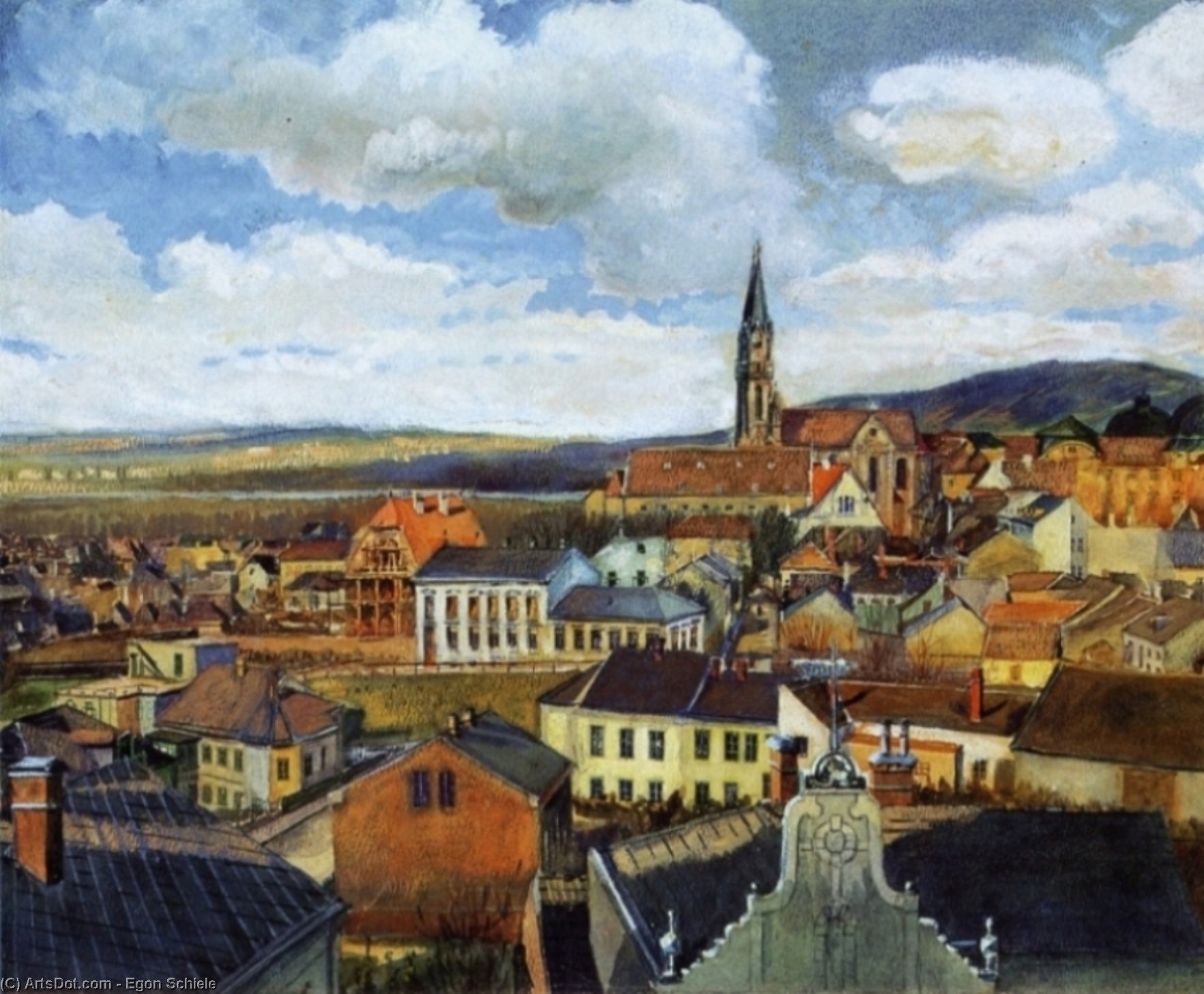 Wikioo.org - The Encyclopedia of Fine Arts - Painting, Artwork by Egon Schiele - View from the Drawing Classroom, Klosterneuburg