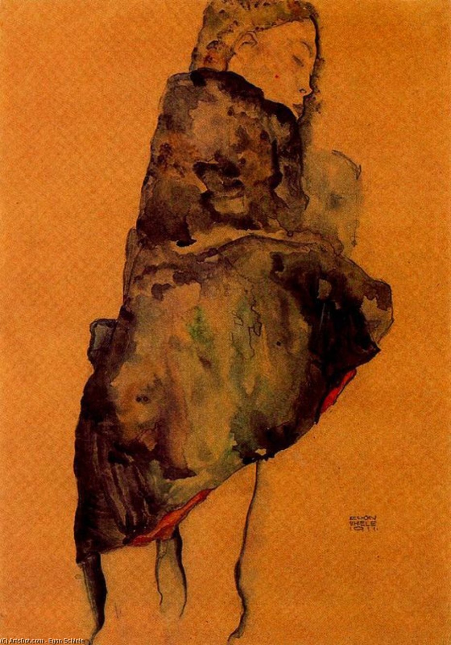 Wikioo.org - The Encyclopedia of Fine Arts - Painting, Artwork by Egon Schiele - Woman Wrapped in a Blanket