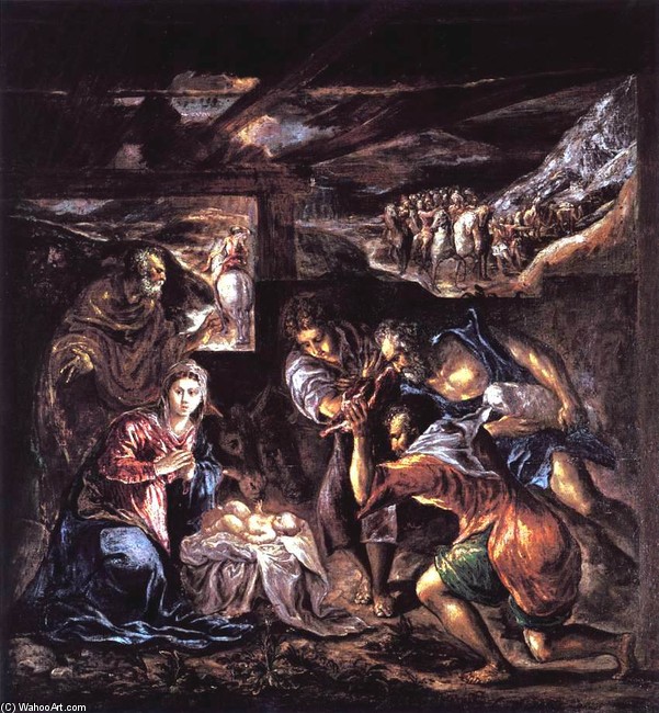 WikiOO.org - Енциклопедия за изящни изкуства - Живопис, Произведения на изкуството El Greco (Doménikos Theotokopoulos) - The Adoration of the Shepherds