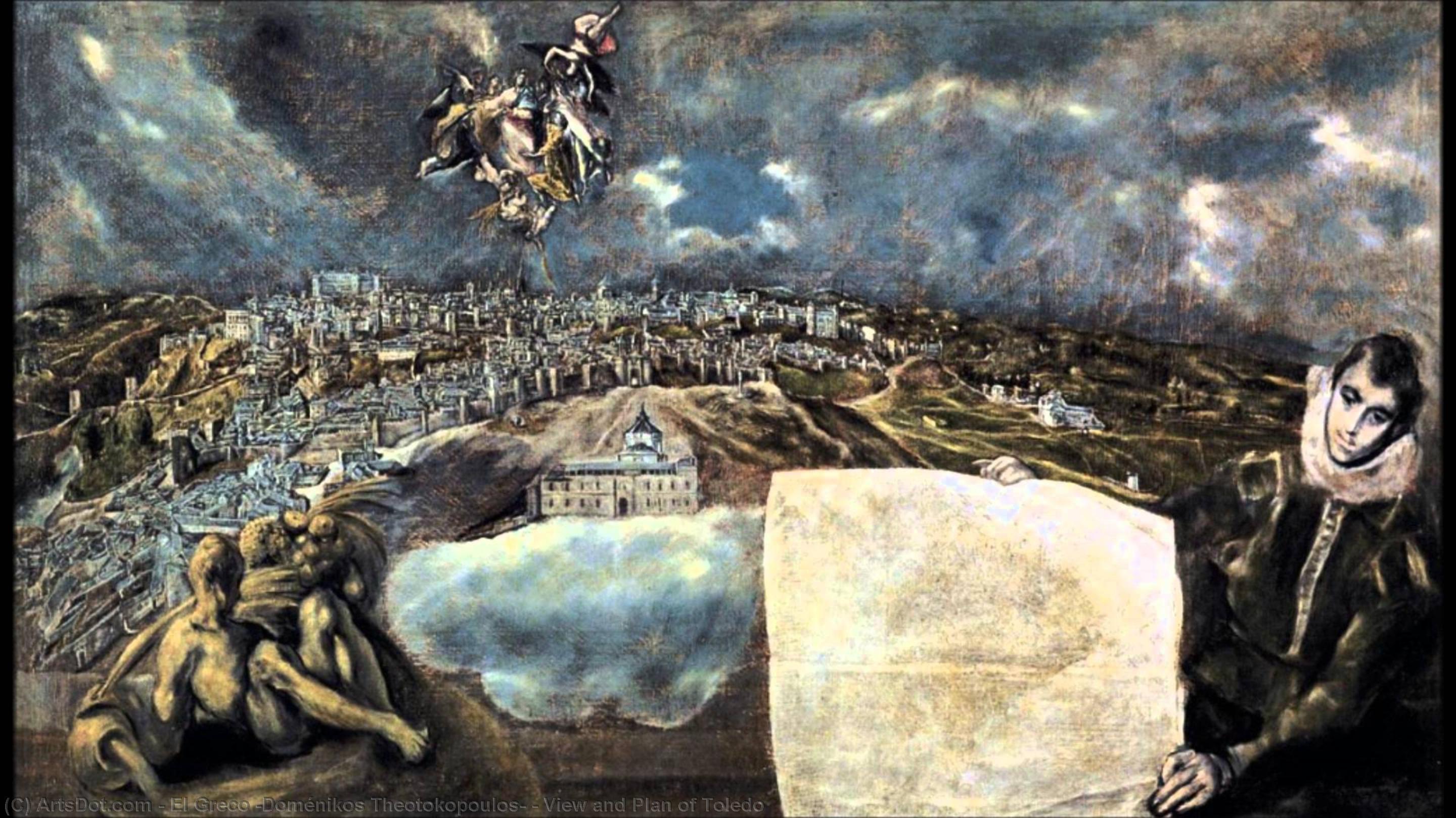 WikiOO.org - Encyclopedia of Fine Arts - Festés, Grafika El Greco (Doménikos Theotokopoulos) - View and Plan of Toledo