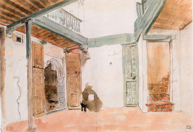 Wikioo.org - Bách khoa toàn thư về mỹ thuật - Vẽ tranh, Tác phẩm nghệ thuật Eugène Delacroix - A Courtyard in Tangiers