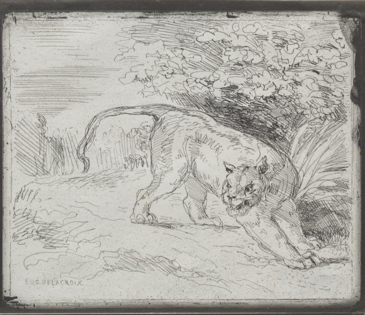 Wikoo.org - موسوعة الفنون الجميلة - اللوحة، العمل الفني Eugène Delacroix - A Trapped Tiger