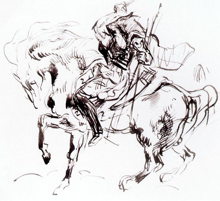 WikiOO.org - Enciclopédia das Belas Artes - Pintura, Arte por Eugène Delacroix - Atila; jinete esgrimiendo un arma