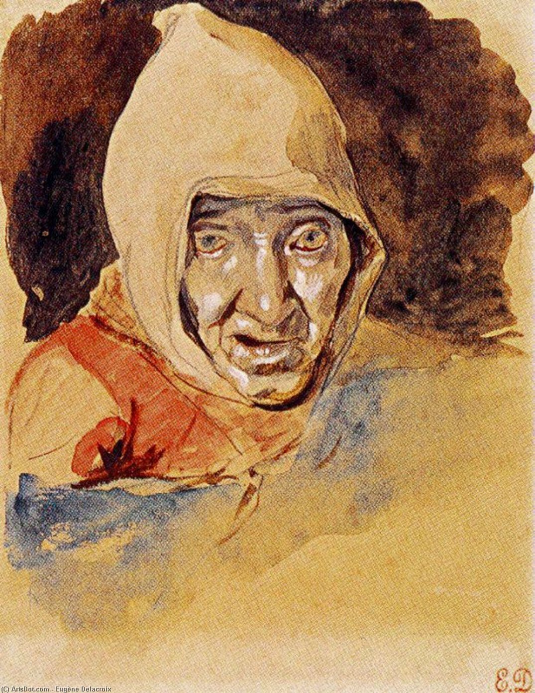 Wikioo.org – L'Encyclopédie des Beaux Arts - Peinture, Oeuvre de Eugène Delacroix - Cabeza de mujer anciana