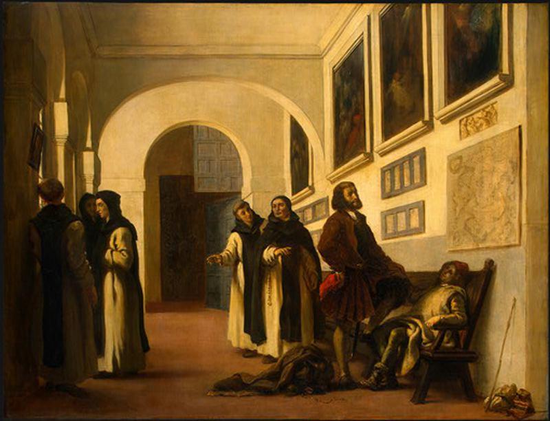 WikiOO.org - Enciklopedija dailės - Tapyba, meno kuriniai Eugène Delacroix - Colón y su hijo en La Rábida