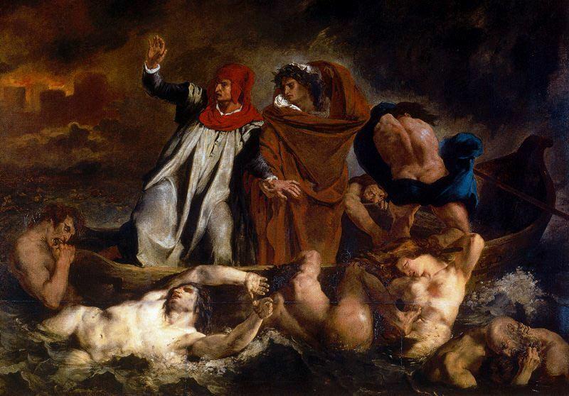 WikiOO.org - Encyclopedia of Fine Arts - Maľba, Artwork Eugène Delacroix - Dante y Virgilio en los infiernos