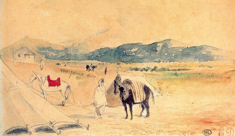 Wikioo.org - Die Enzyklopädie bildender Kunst - Malerei, Kunstwerk von Eugène Delacroix - encampment in marokko , zwischen tanger und meknes