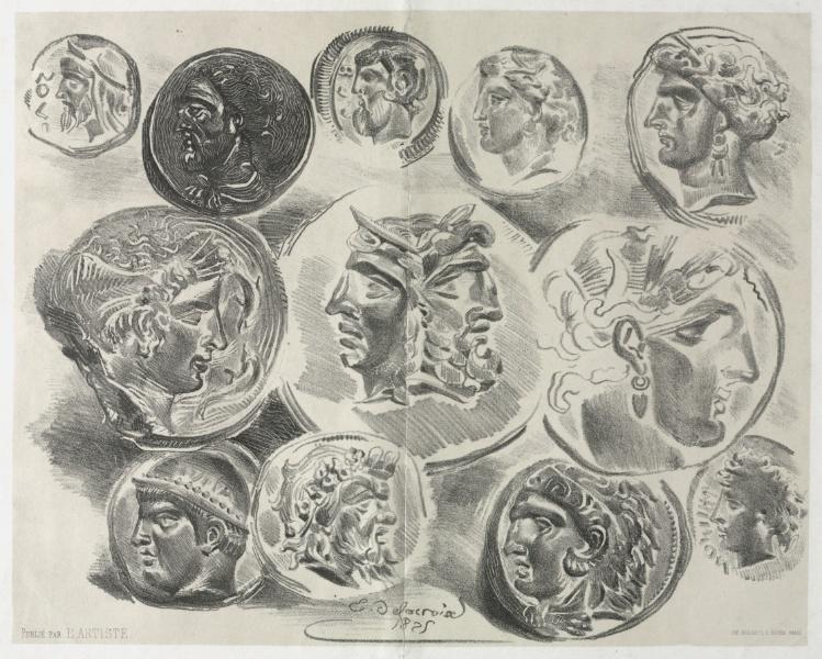 Wikioo.org - Bách khoa toàn thư về mỹ thuật - Vẽ tranh, Tác phẩm nghệ thuật Eugène Delacroix - Feuille de douze médailles antiques