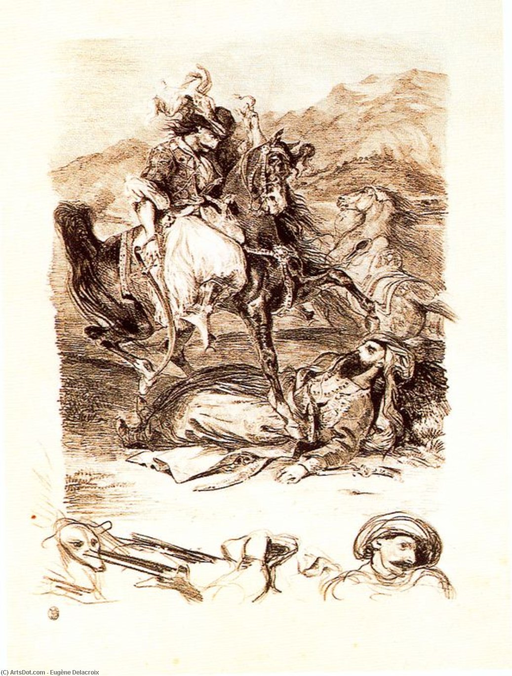WikiOO.org - Енциклопедия за изящни изкуства - Живопис, Произведения на изкуството Eugène Delacroix - Fight Between the Giaour and the Pasha