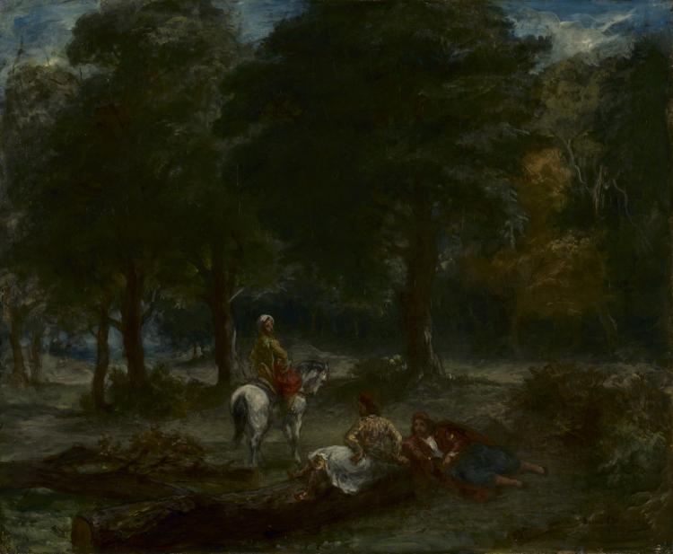 Wikioo.org - สารานุกรมวิจิตรศิลป์ - จิตรกรรม Eugène Delacroix - Greek Cavalry Men Resting in Forest