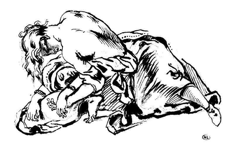 WikiOO.org - Encyclopedia of Fine Arts - Maleri, Artwork Eugène Delacroix - Joven agachada sobre mujer que yace en el suelo