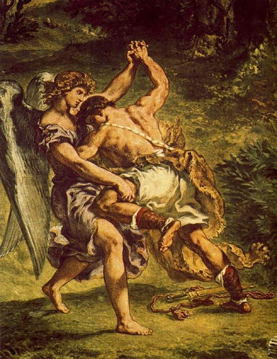WikiOO.org - Encyclopedia of Fine Arts - Malba, Artwork Eugène Delacroix - La lucha de Jacob con el Ángel