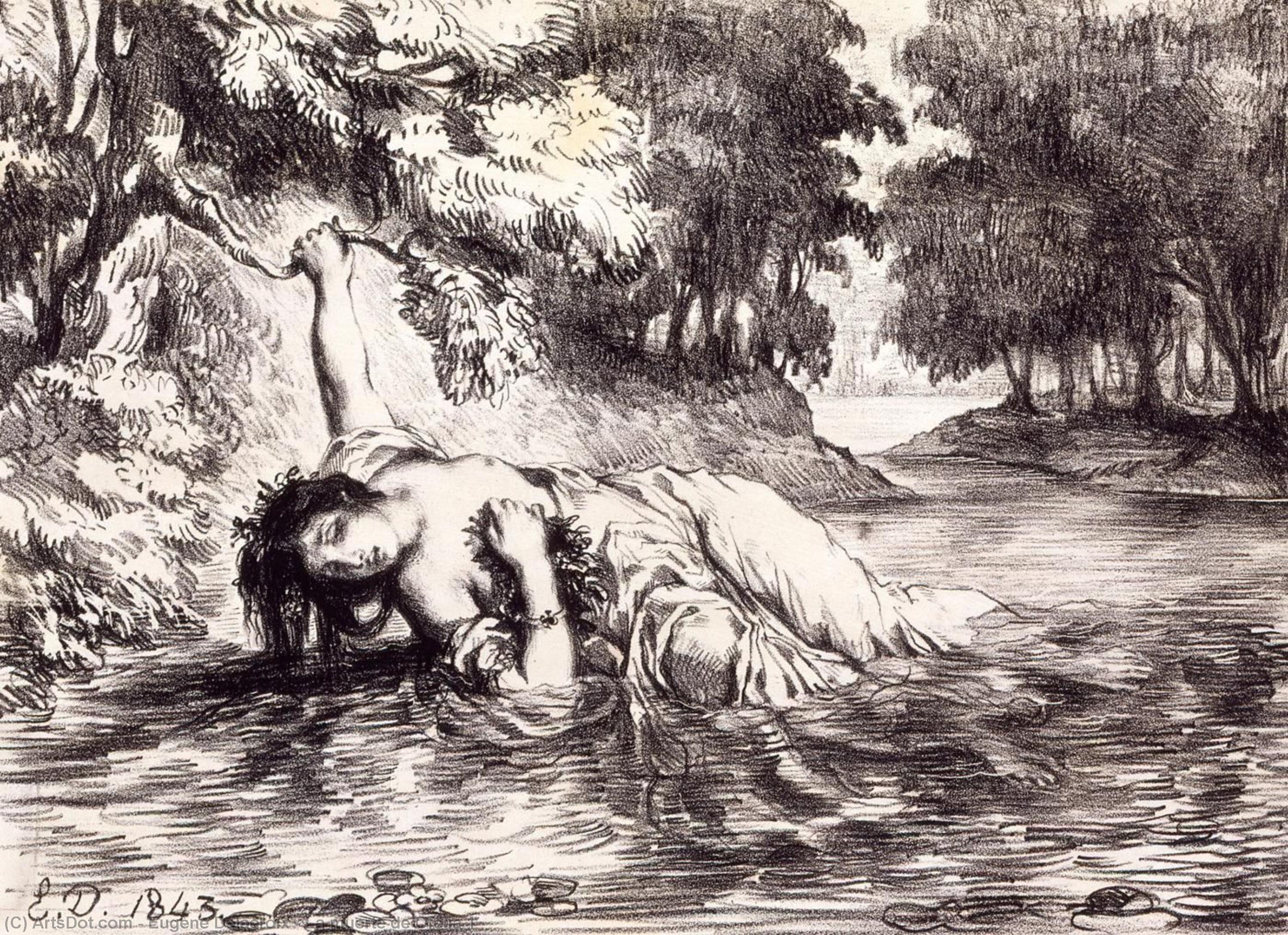 WikiOO.org - Encyclopedia of Fine Arts - Lukisan, Artwork Eugène Delacroix - La muerte de Ofelia 1
