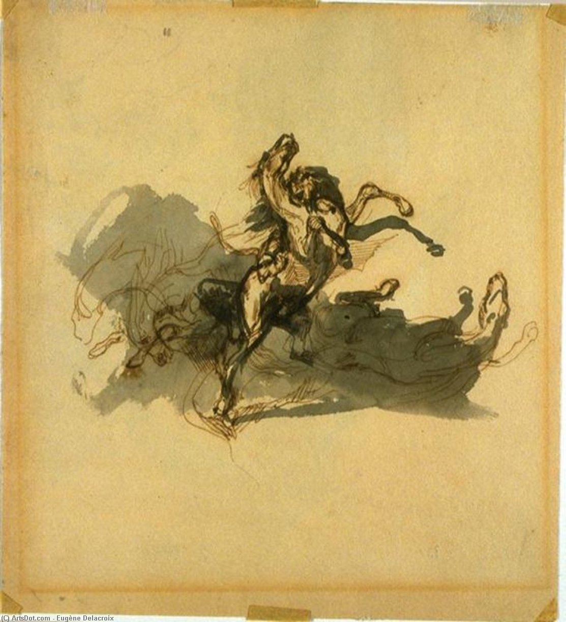 Wikioo.org - สารานุกรมวิจิตรศิลป์ - จิตรกรรม Eugène Delacroix - Lion Attacking a Horse