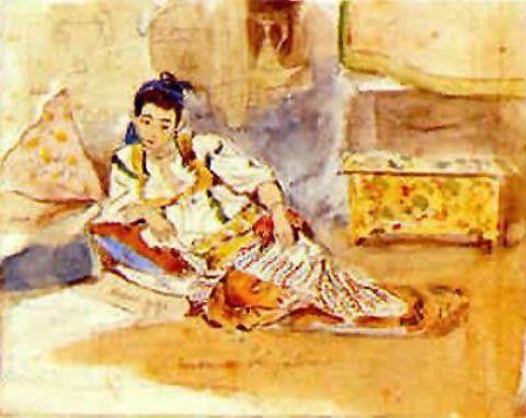 WikiOO.org - دایره المعارف هنرهای زیبا - نقاشی، آثار هنری Eugène Delacroix - Mujer Arabe sentada