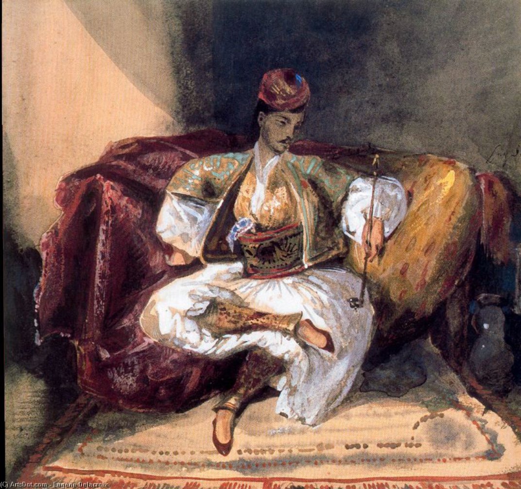 WikiOO.org - Encyclopedia of Fine Arts - Lukisan, Artwork Eugène Delacroix - Seated Turk Smoking