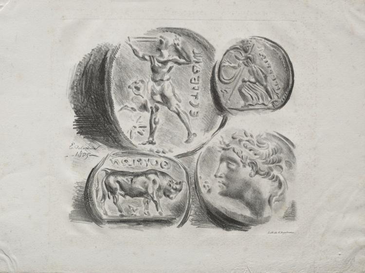 Wikioo.org - The Encyclopedia of Fine Arts - Painting, Artwork by Eugène Delacroix - Sheet of Four Antique Medals