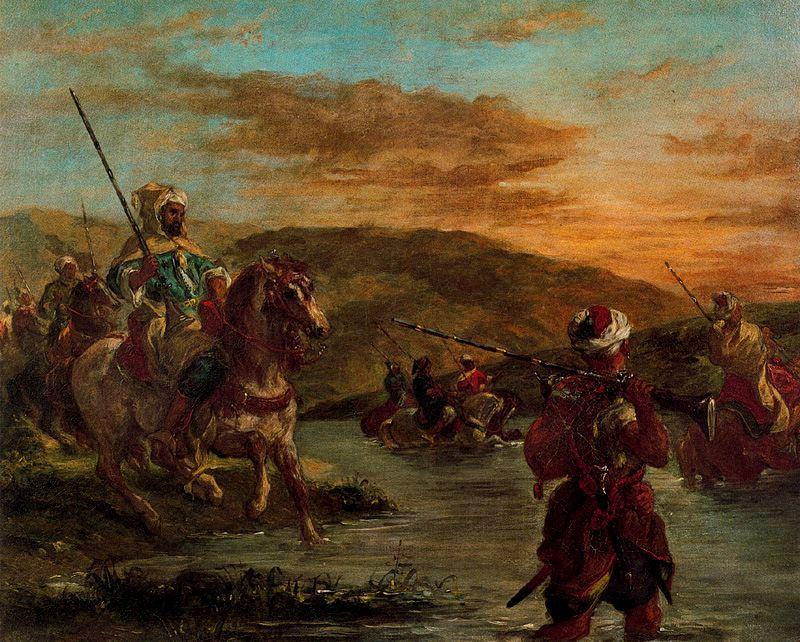 Wikioo.org - Encyklopedia Sztuk Pięknych - Malarstwo, Grafika Eugène Delacroix - Vadeando un arroyo en Marruecos